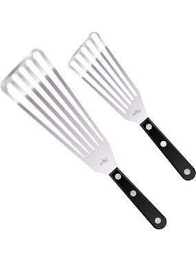 Set of 2 Stainless Steel Fish Spatulas, Flexible Slotted Turner, Dishwasher Safe